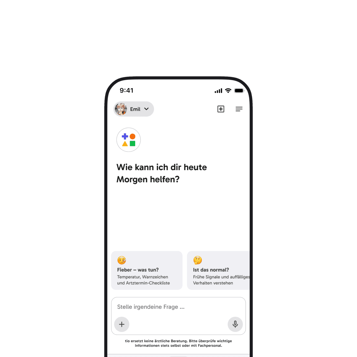 tio Symptom-Checker App-Ansicht