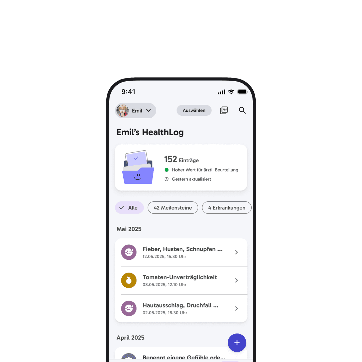 HealthLog App-Ansicht