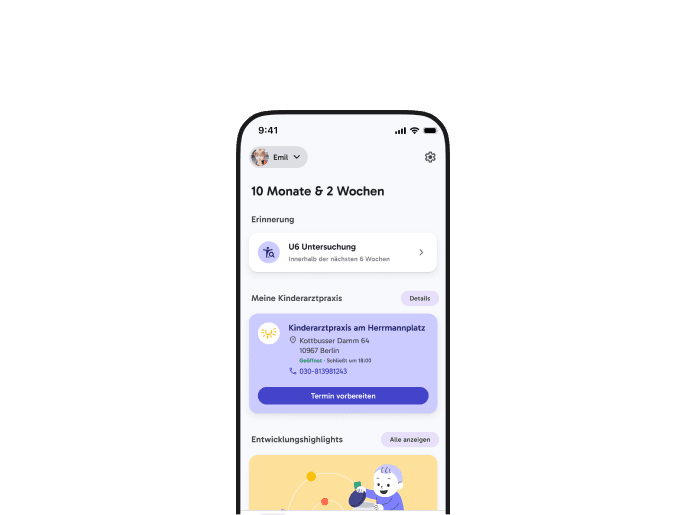 Kinderarzttermin-App-Ansicht